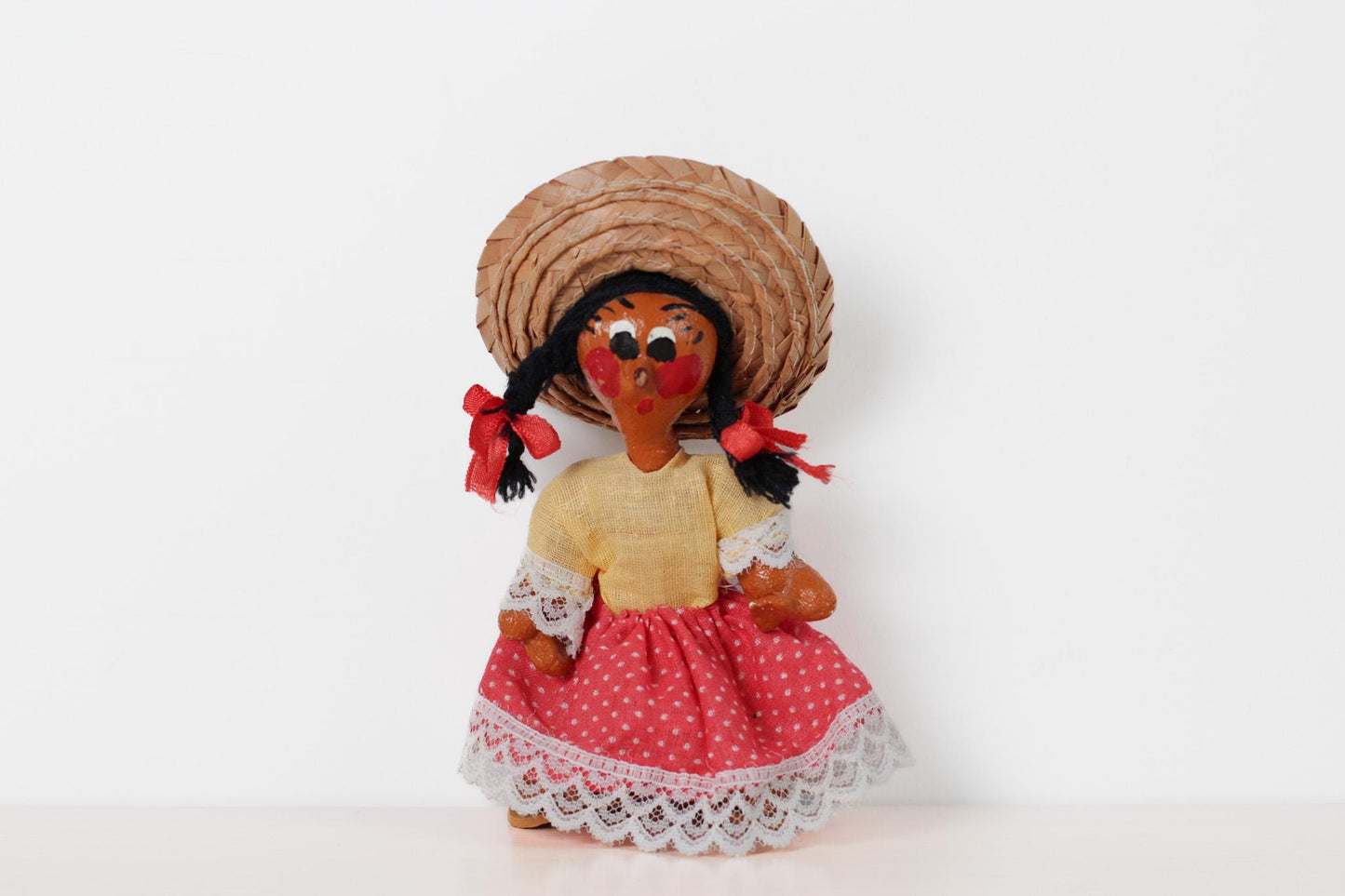 Vintage Mexican Folk Art Doll 7" Tall