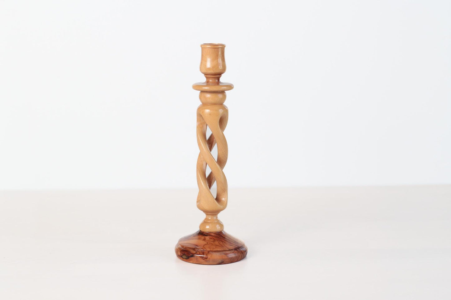 Vintage Handcarved Olive Wood Spiral Candlestick