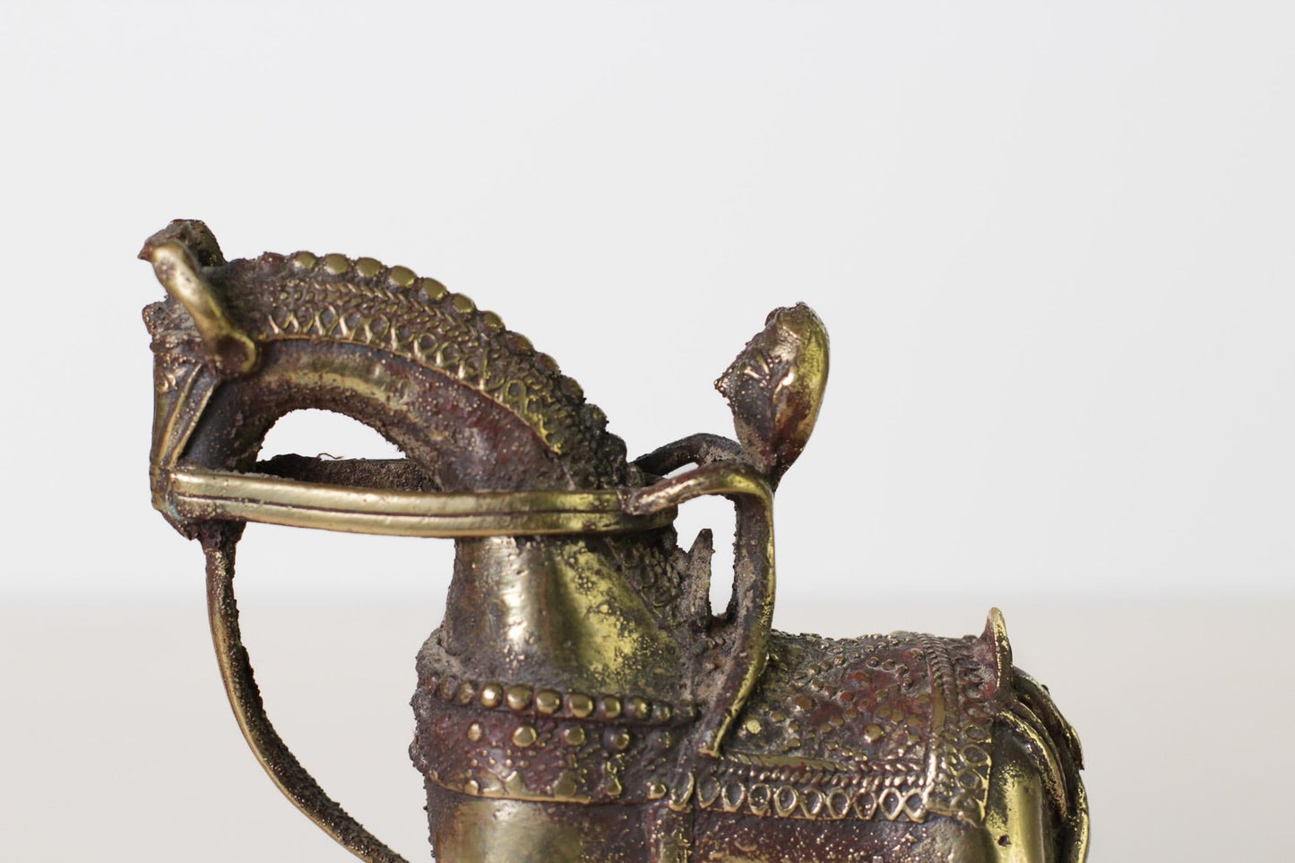 Antique Indian Brass Temple Horse on Wheels with Rider