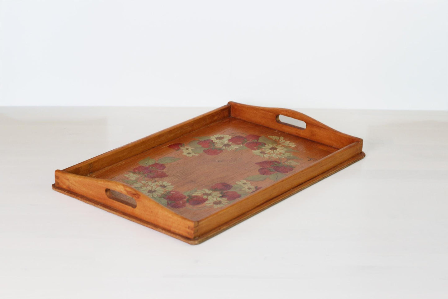 Vintage Hand-Painted Strawberry Wooden Tray | Signed and Dated 1974