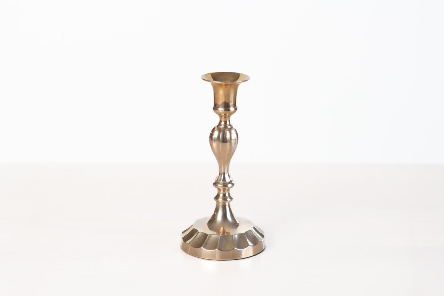 Vintage Brass Candlestick with Fluted Scalloped Base