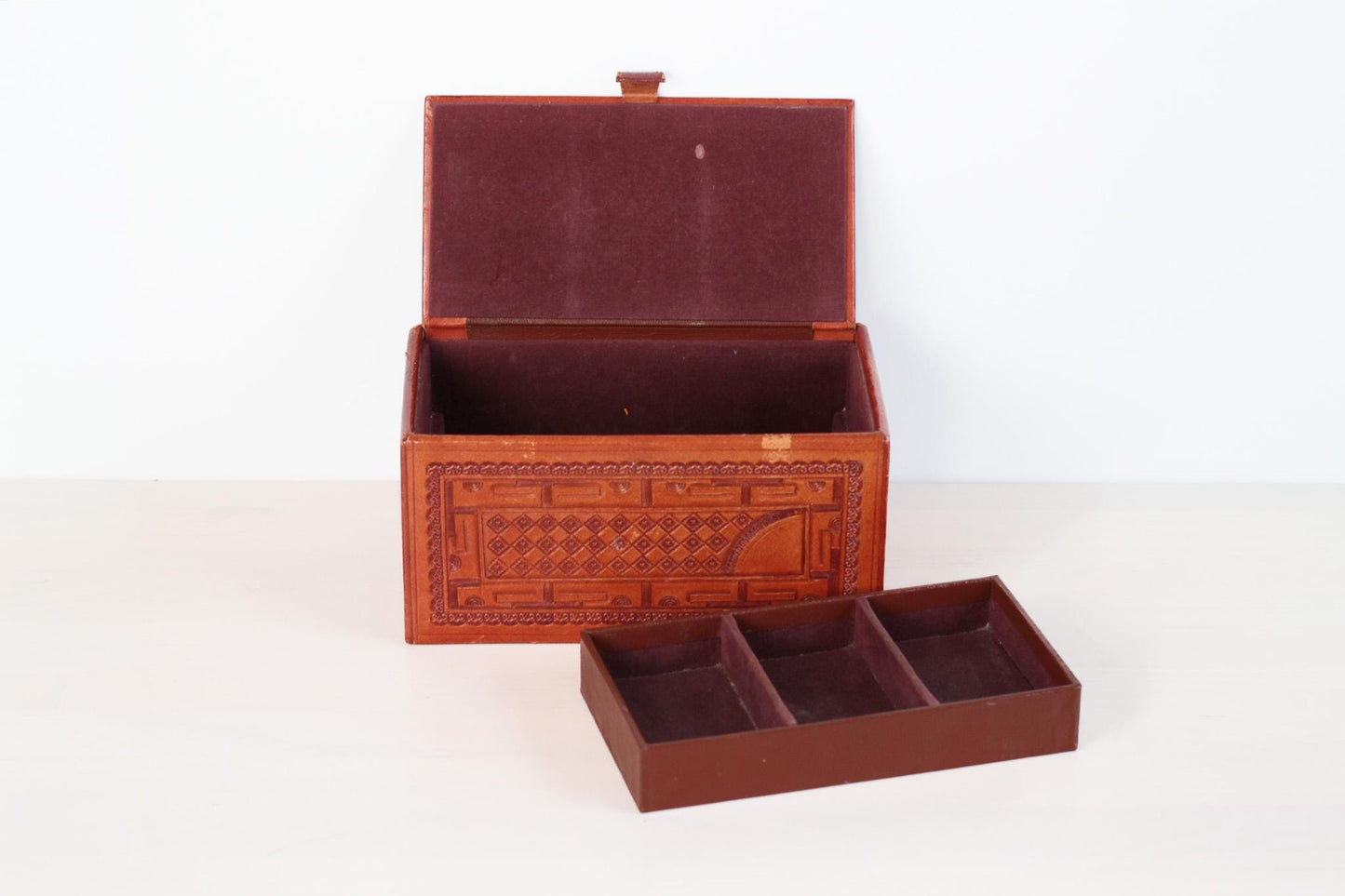 Vintage Mexican Hand Tooled Leather Box