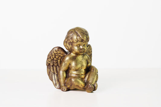 Vintage Gold Cherub Angel Candle Holder with Brass Insert | Holiday Decor