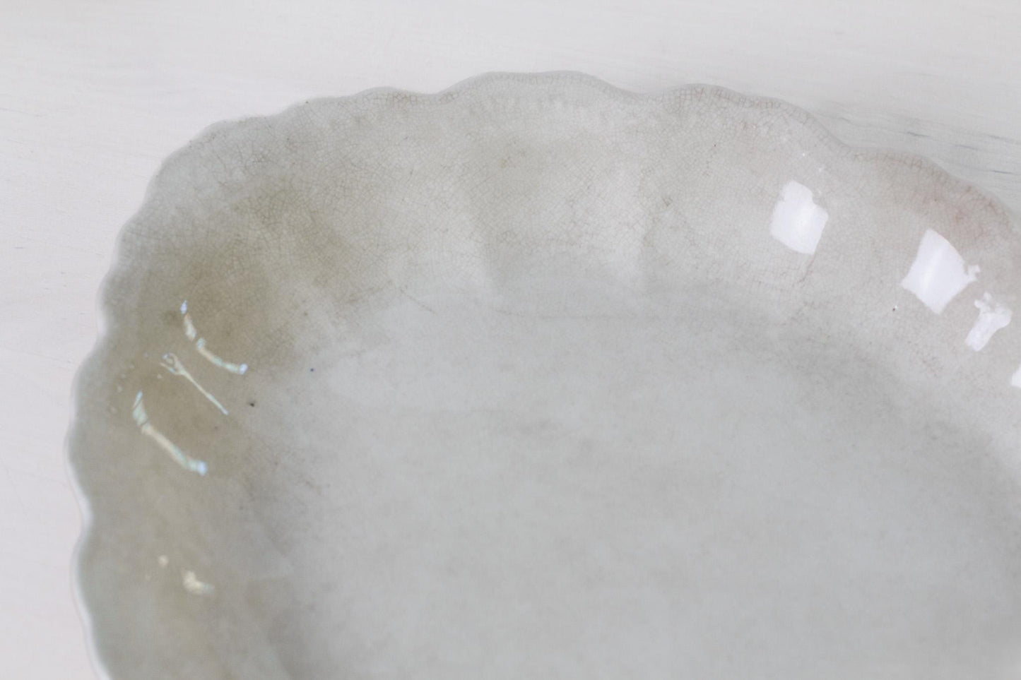 Antique Dresden Semi-Porcelain Oval Platter with Scalloped Edge | White Ironstone c. 1890–1910
