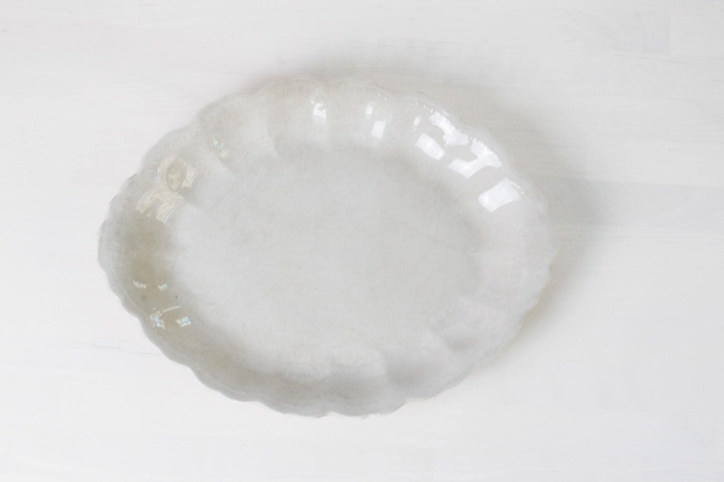 Antique Dresden Semi-Porcelain Oval Platter with Scalloped Edge | White Ironstone c. 1890–1910