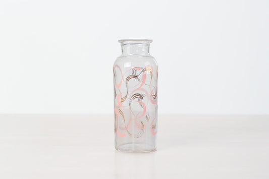 Vintage Mid-Century Glass Bud Vase with Pink & Gold Swirls | Hand-Painted Decorative Bottle