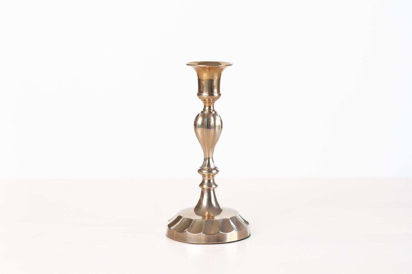 Vintage Brass Candlestick with Fluted Scalloped Base
