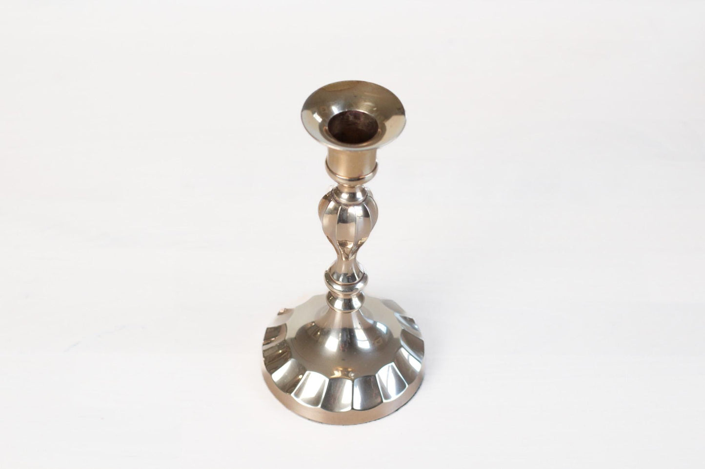 Vintage Brass Candlestick with Fluted Scalloped Base