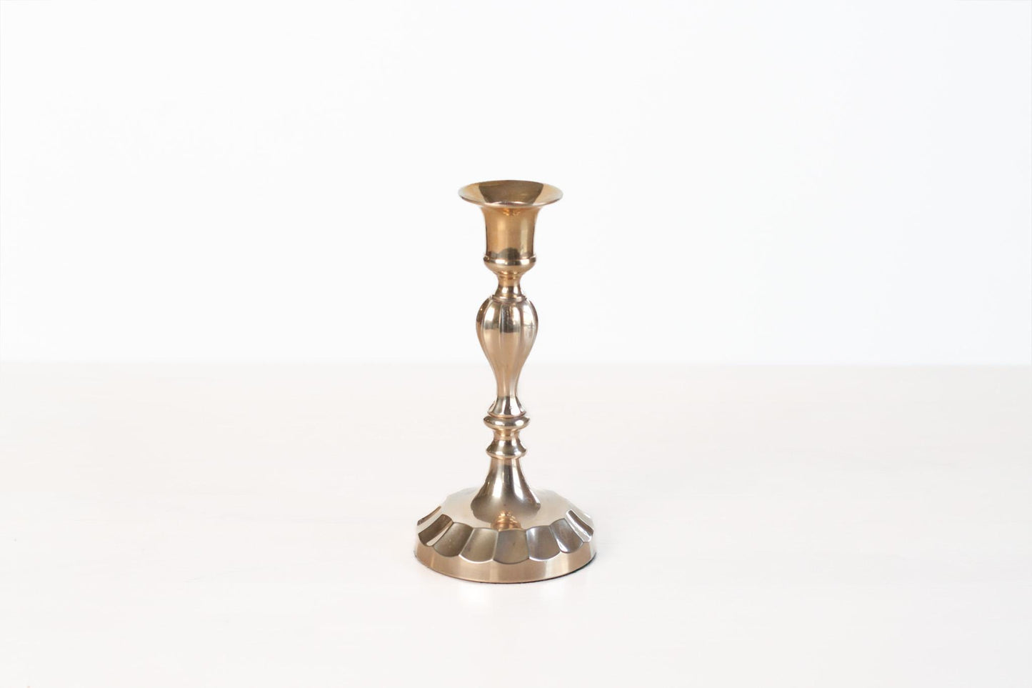 Vintage Brass Candlestick with Fluted Scalloped Base