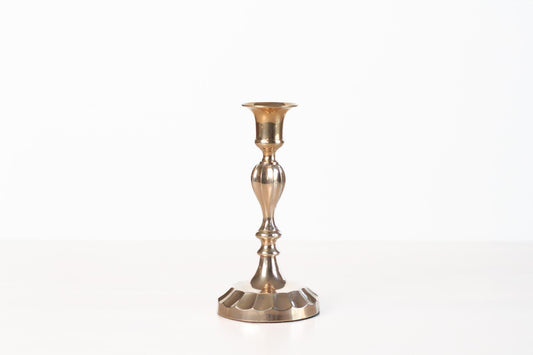 Vintage Brass Candlestick with Fluted Scalloped Base