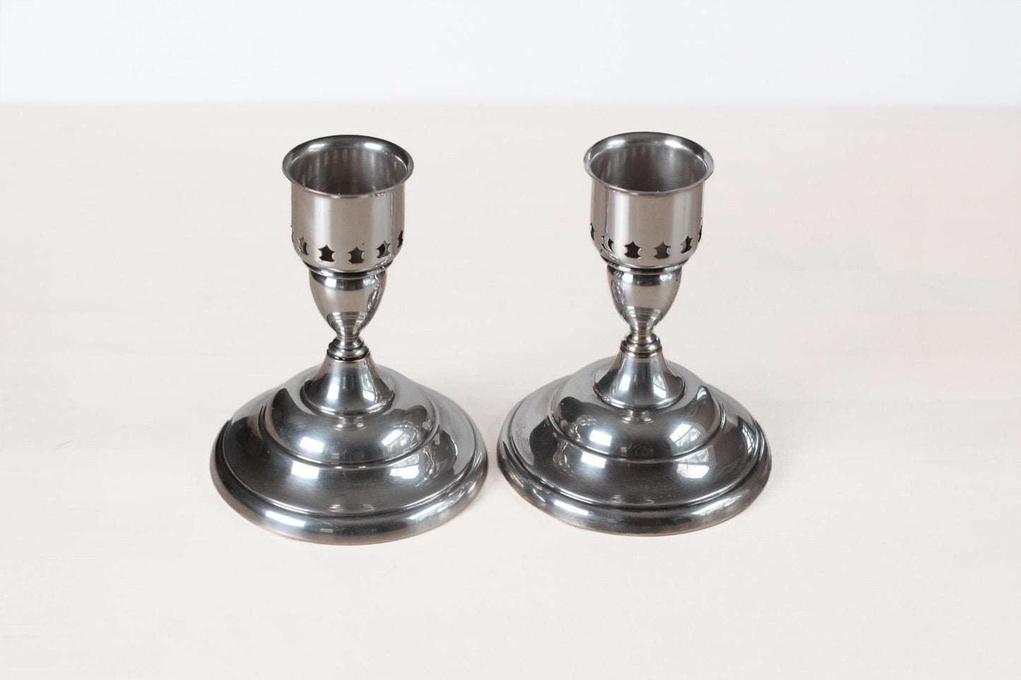 Pair of Vintage Silverplate Candlestick Holders with Star Cutouts F.B. Rogers