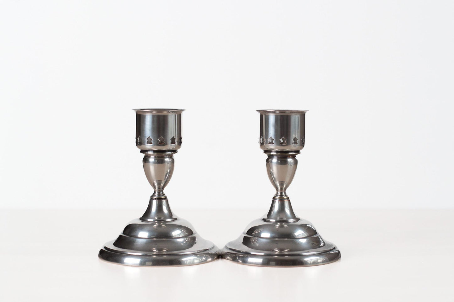 Pair of Vintage Silverplate Candlestick Holders with Star Cutouts F.B. Rogers