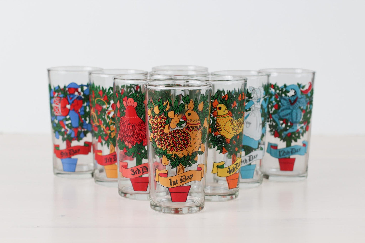 Vintage Twelve Days of Christmas Tumblers Sold Individually | 1970s Holiday Barware, Replacement Glass