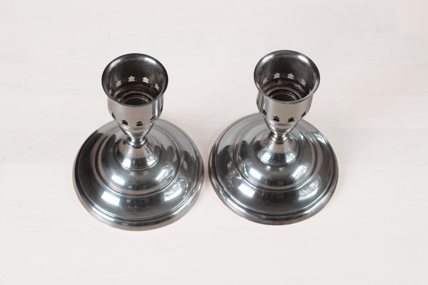 Pair of Vintage Silverplate Candlestick Holders with Star Cutouts F.B. Rogers