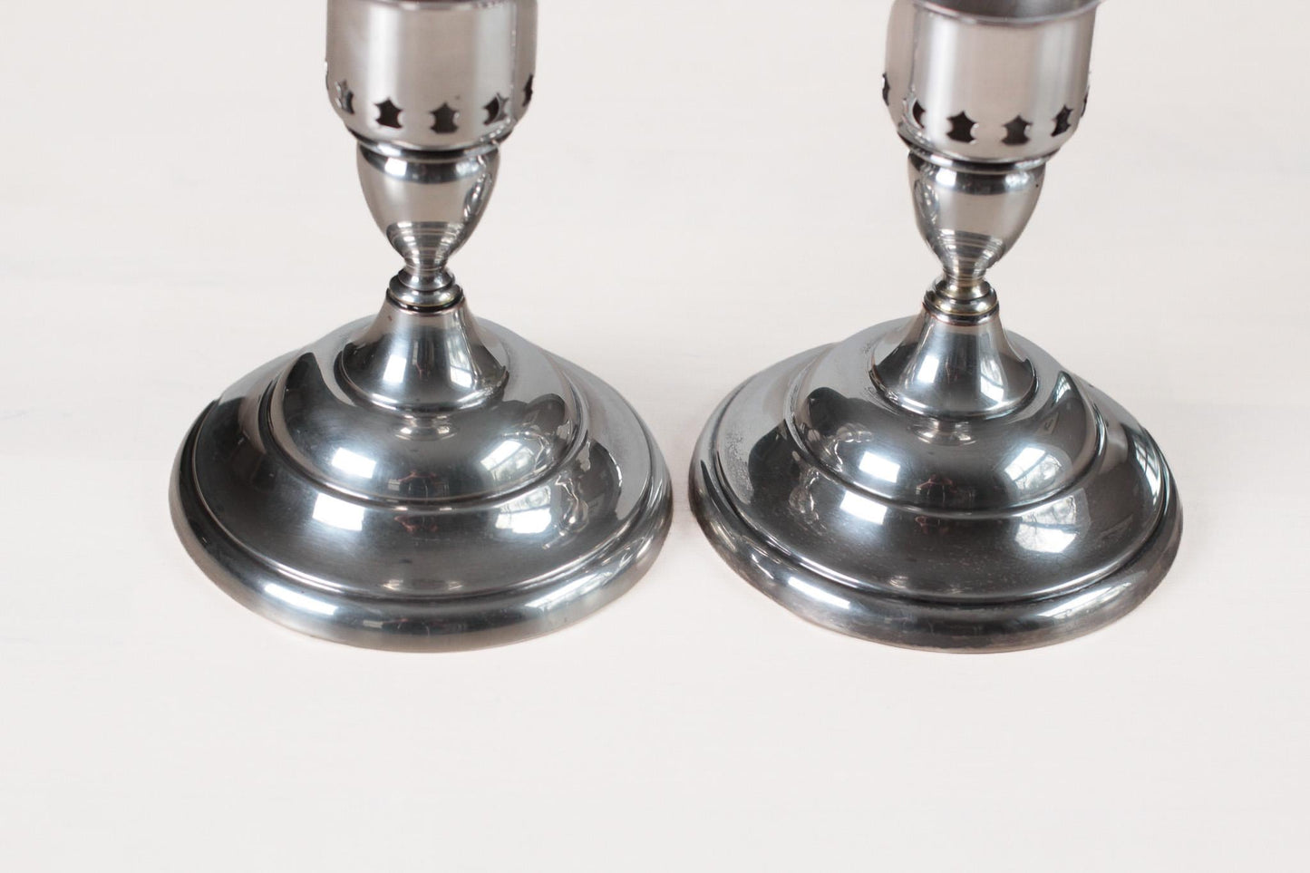 Pair of Vintage Silverplate Candlestick Holders with Star Cutouts F.B. Rogers