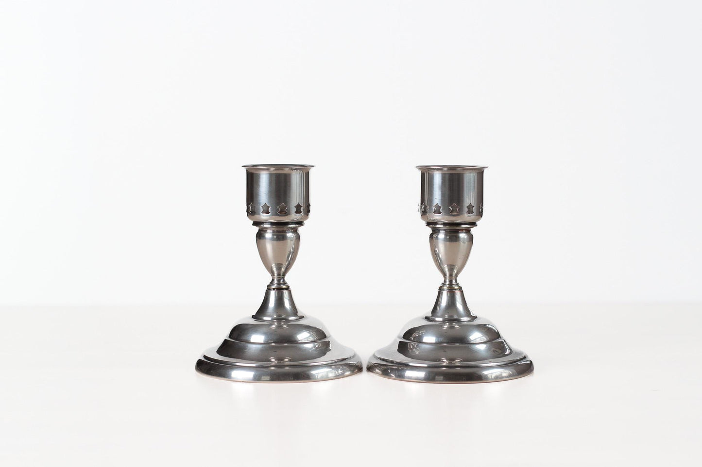 Pair of Vintage Silverplate Candlestick Holders with Star Cutouts F.B. Rogers