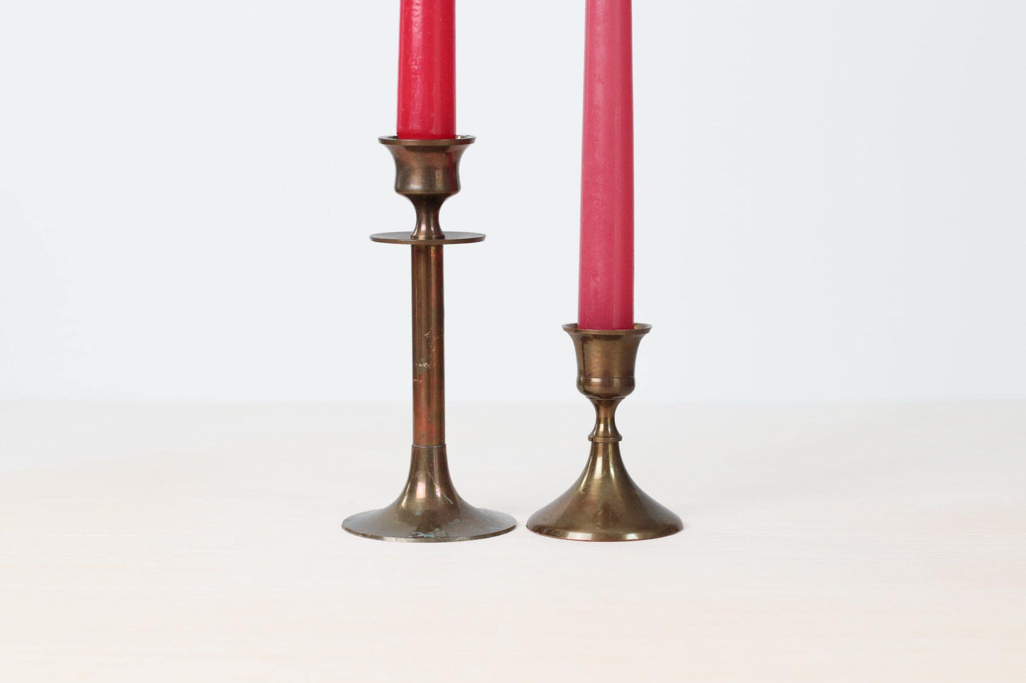 Vintage Mismatched Brass Candlestick Pair