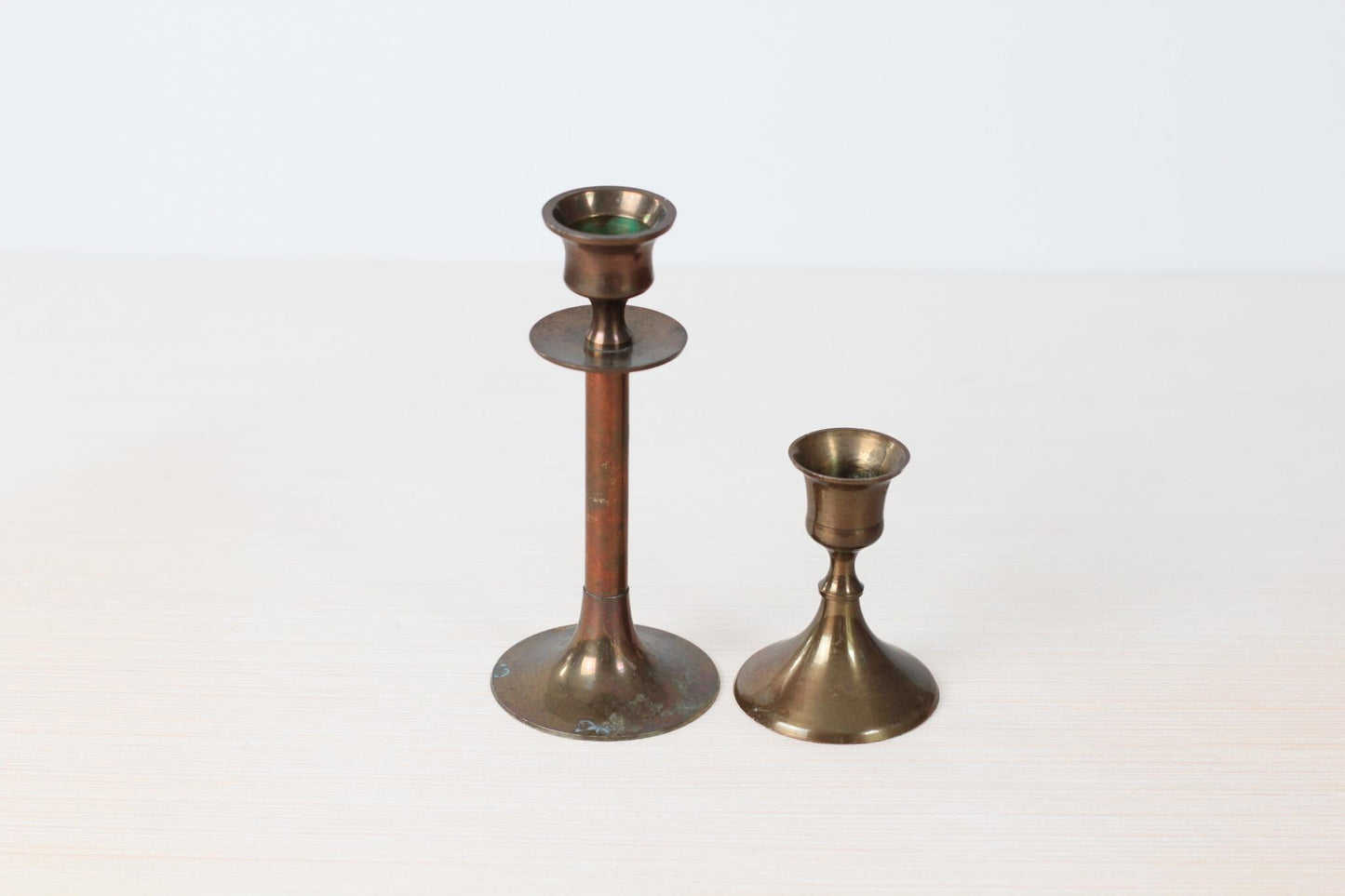Vintage Mismatched Brass Candlestick Pair