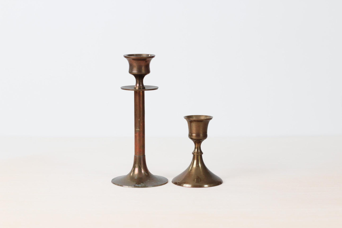 Vintage Mismatched Brass Candlestick Pair