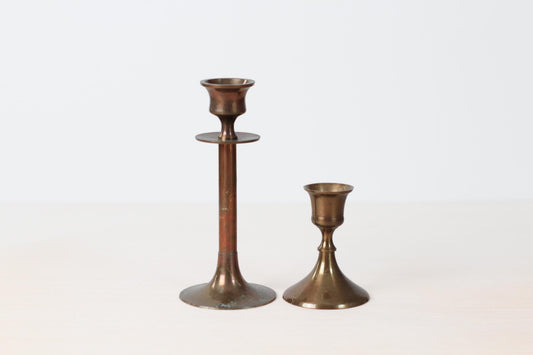 Vintage Mismatched Brass Candlestick Pair