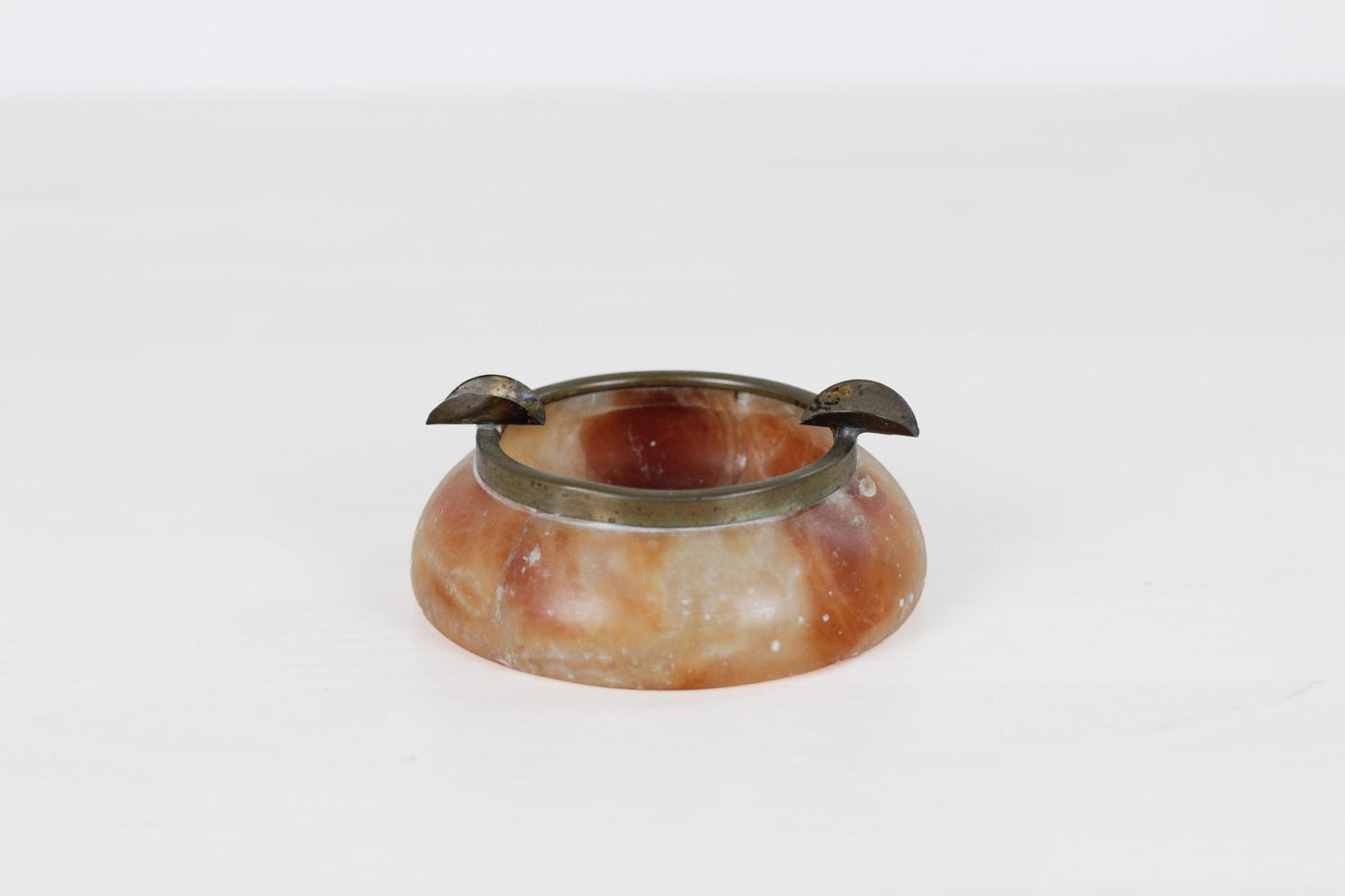Vintage Alabaster Ashtray with Brass Rim