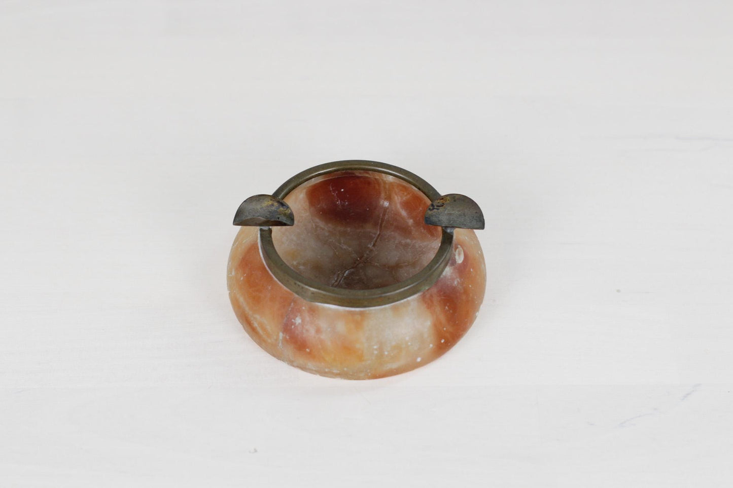 Vintage Alabaster Ashtray with Brass Rim