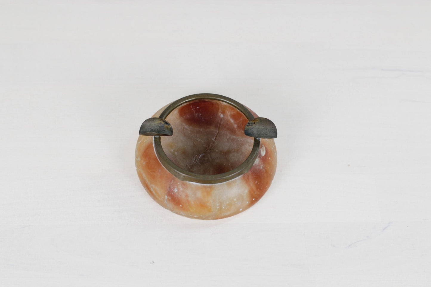 Vintage Alabaster Ashtray with Brass Rim