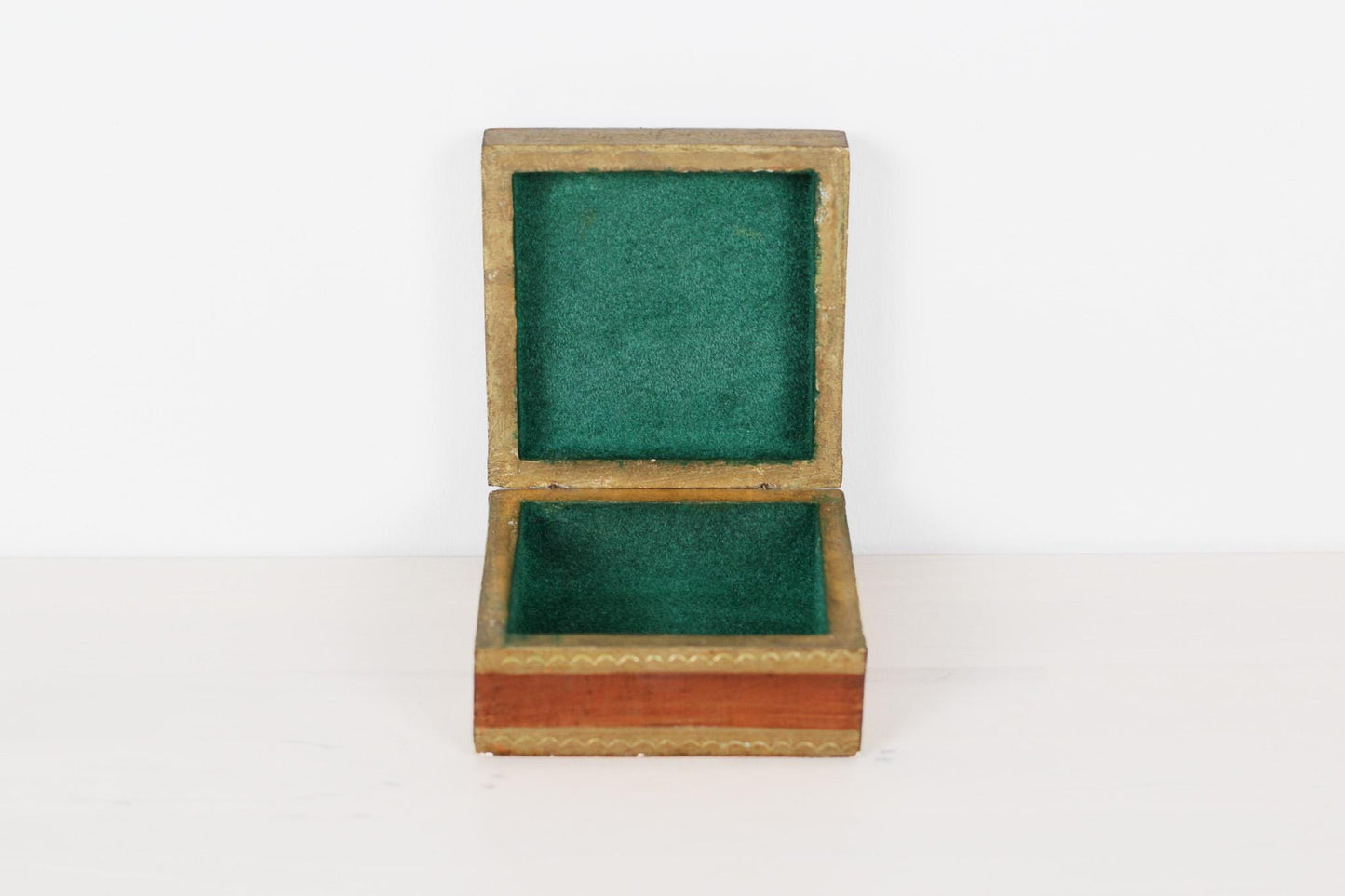 Vintage Italian Florentine Gilt Wood Trinket Box with Marble Lid Inset