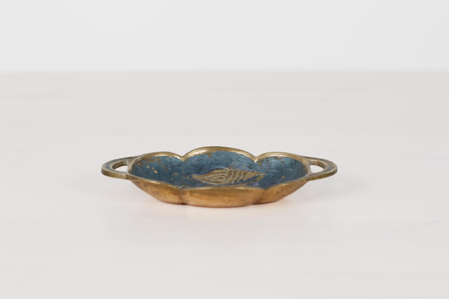 Vintage Enameled Brass Trinket Dish with Sea Shell Motifs