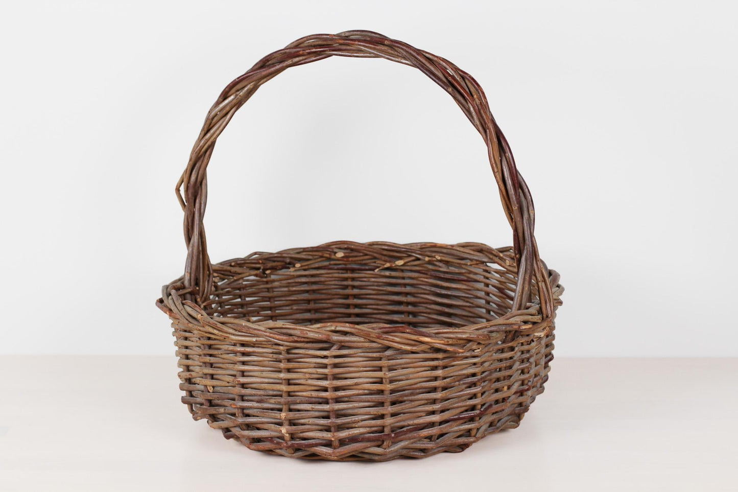 Vintage Large Handwoven Willow Gathering Basket with Handle
