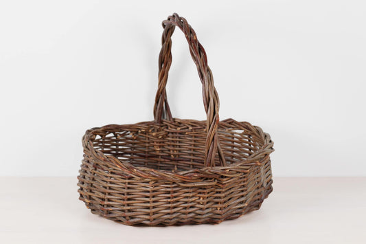 Vintage Large Handwoven Willow Gathering Basket with Handle