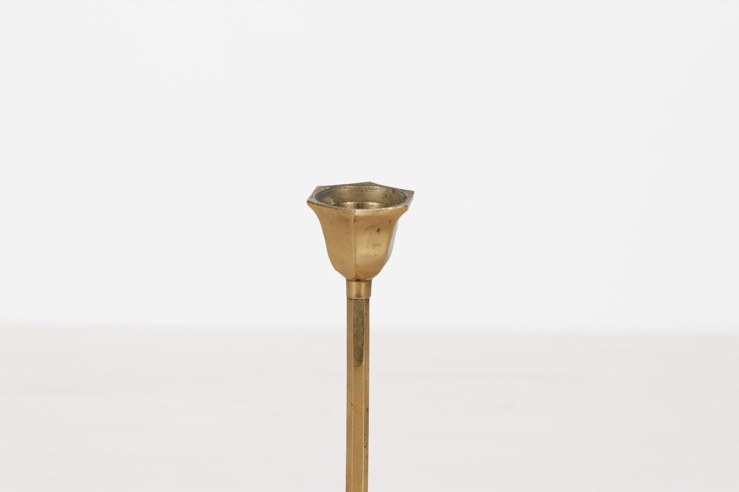 Vintage Brass Art Deco Candlestick with Hexagonal Base