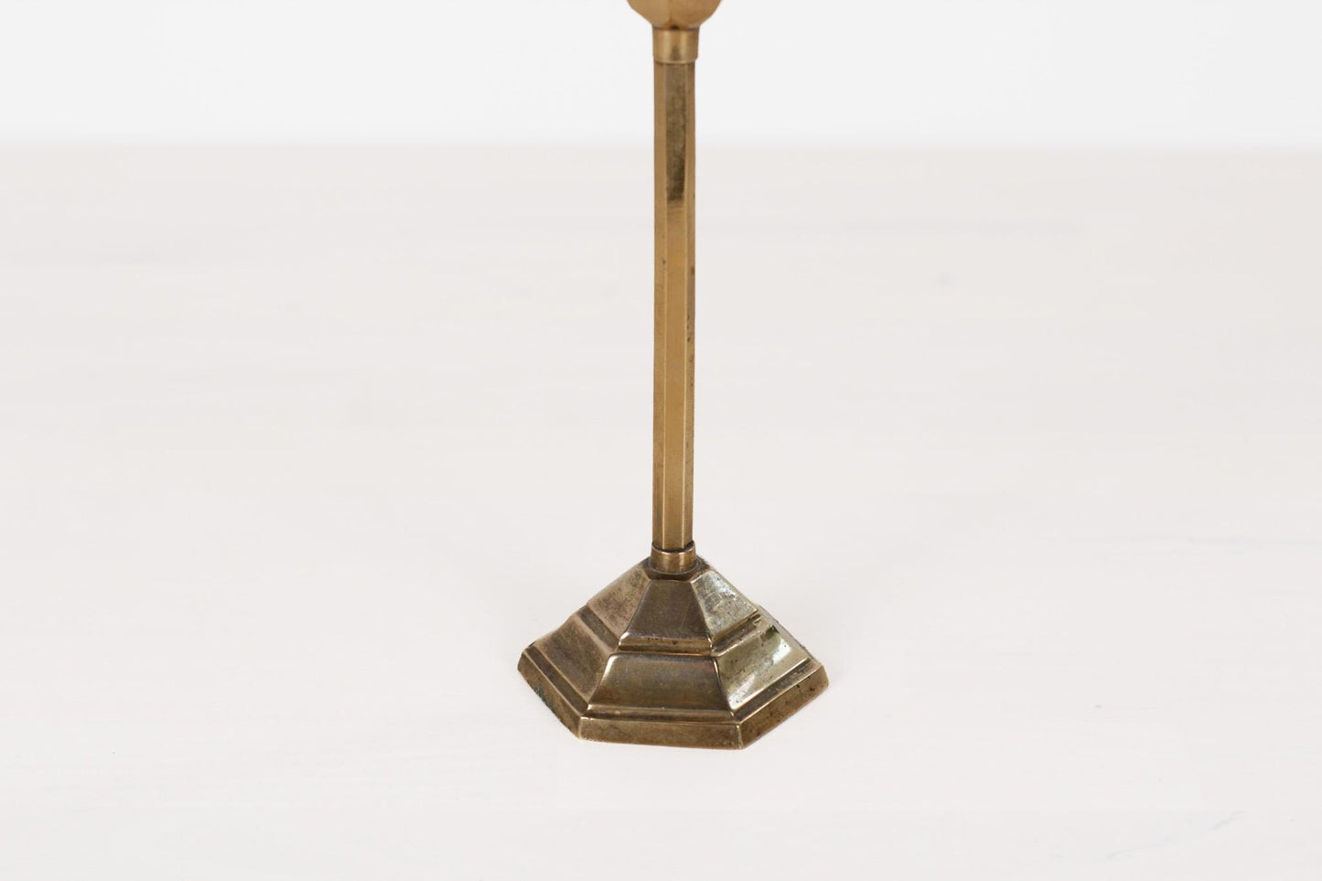 Vintage Brass Art Deco Candlestick with Hexagonal Base