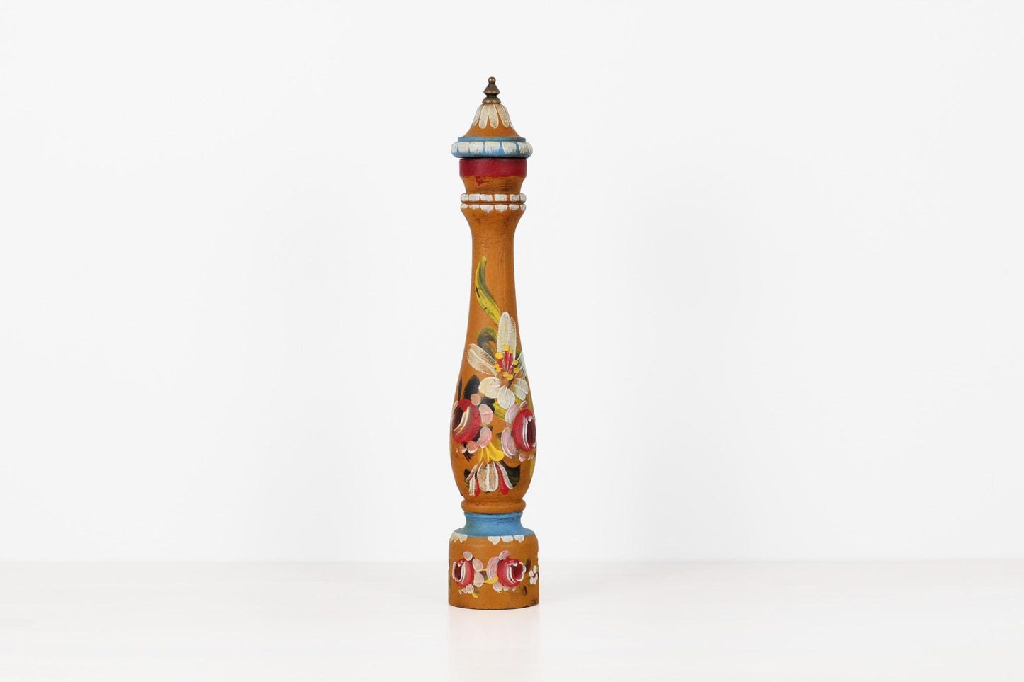 Vintage Italian Folk Art Wooden Pepper Mill