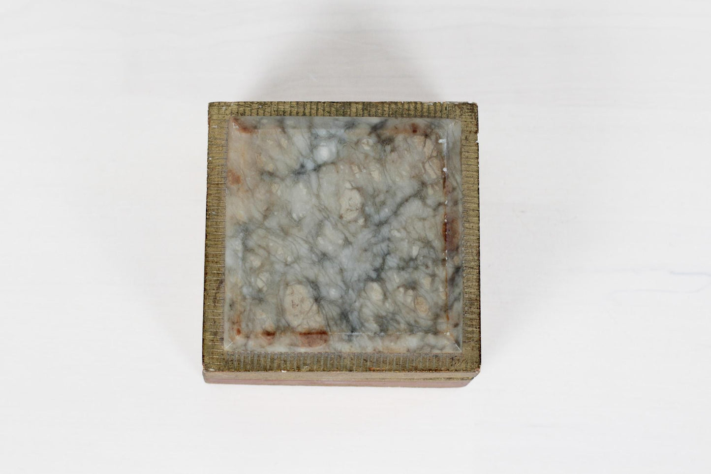 Vintage Italian Florentine Gilt Wood Trinket Box with Marble Lid Inset