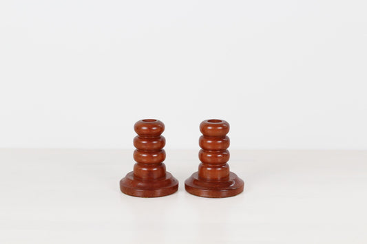 Pair of Vintage Hand-Turned Wood Candlesticks