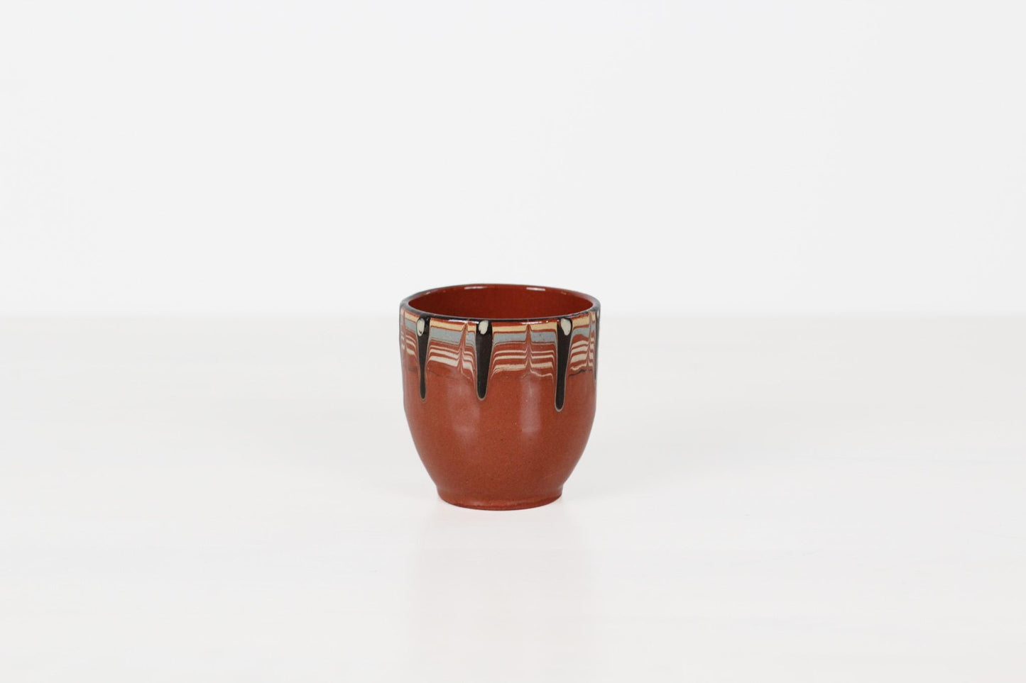 Vintage Bulgarian Troyan Pottery Tumbler with Feathered Glaze