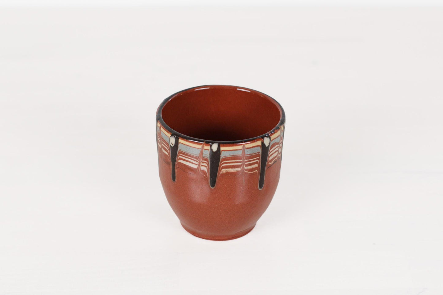 Vintage Bulgarian Troyan Pottery Tumbler with Feathered Glaze