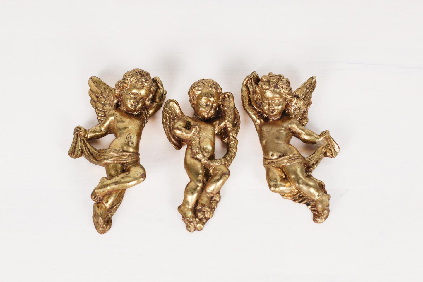Vintage Set of 3 French Gold Leaf Cherub Wall Hangings