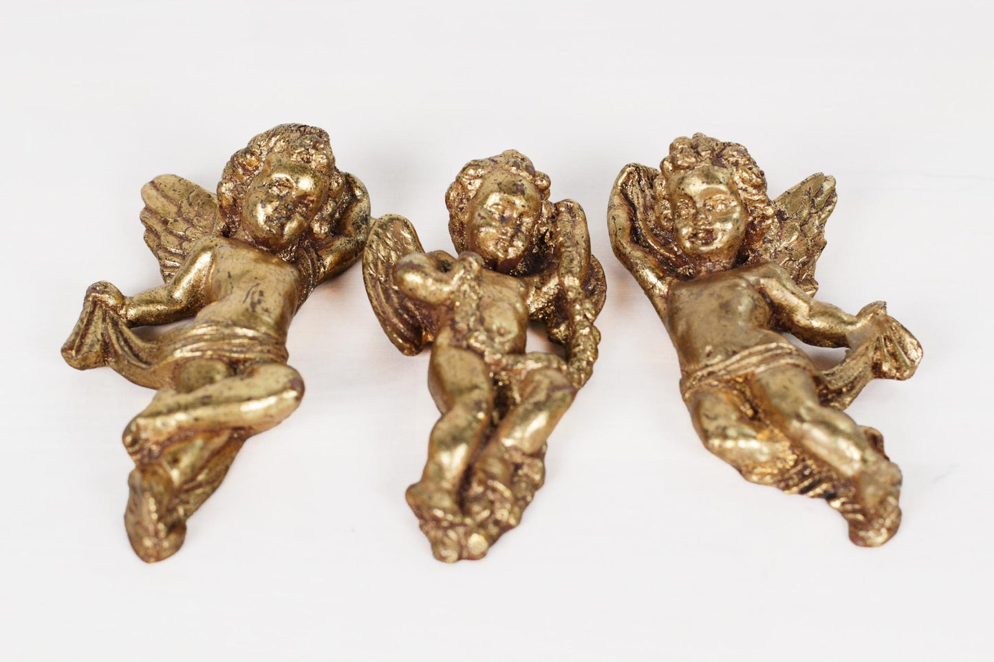 Vintage Set of 3 French Gold Leaf Cherub Wall Hangings