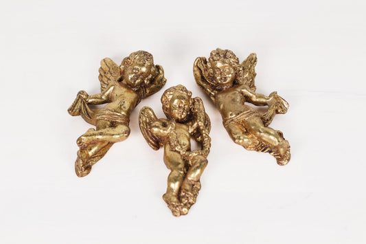 Vintage Set of 3 French Gold Leaf Cherub Wall Hangings