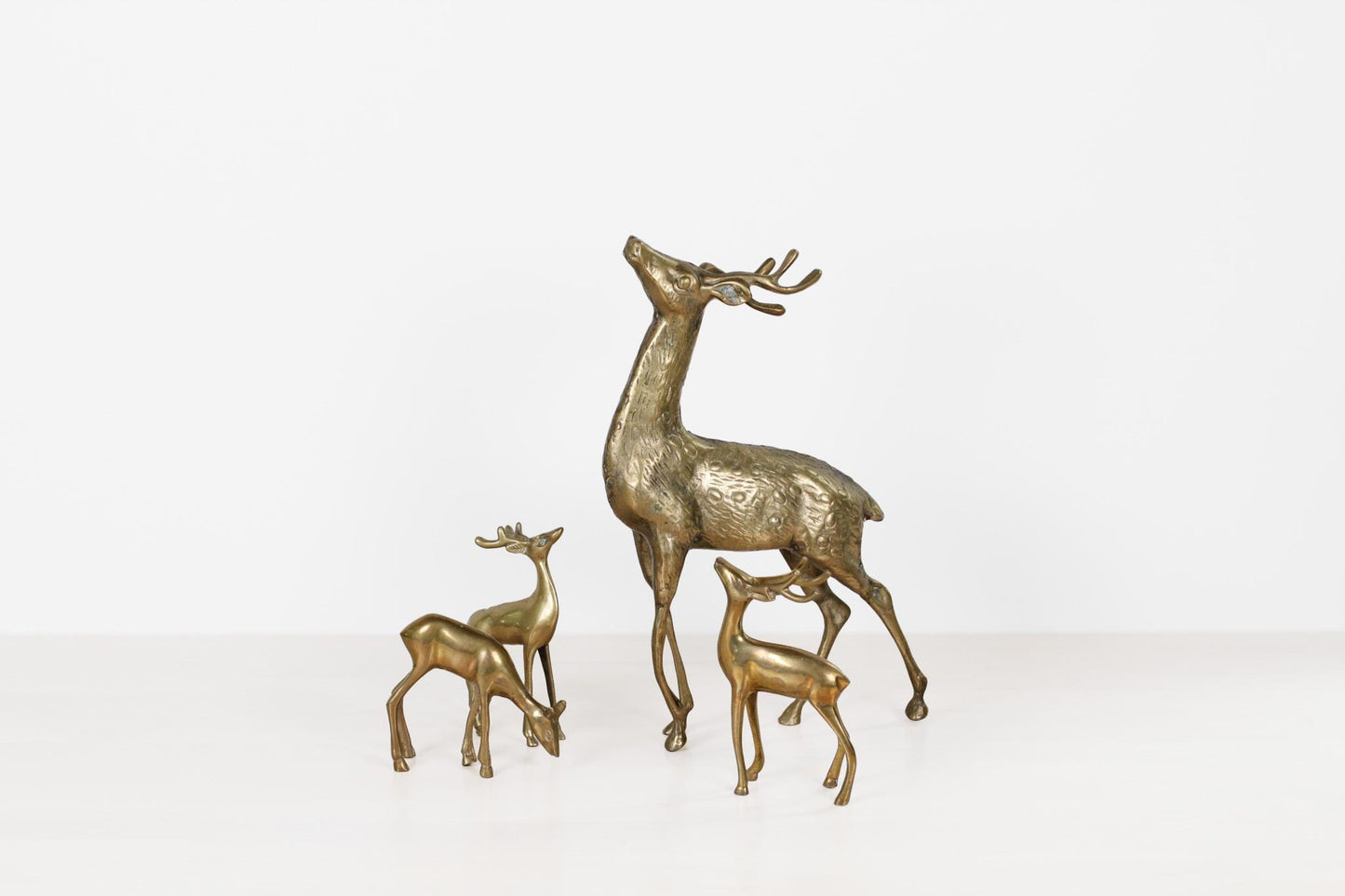 Vintage MCM Brass Deer Family, Set of 4 | Large Stag and Fawns