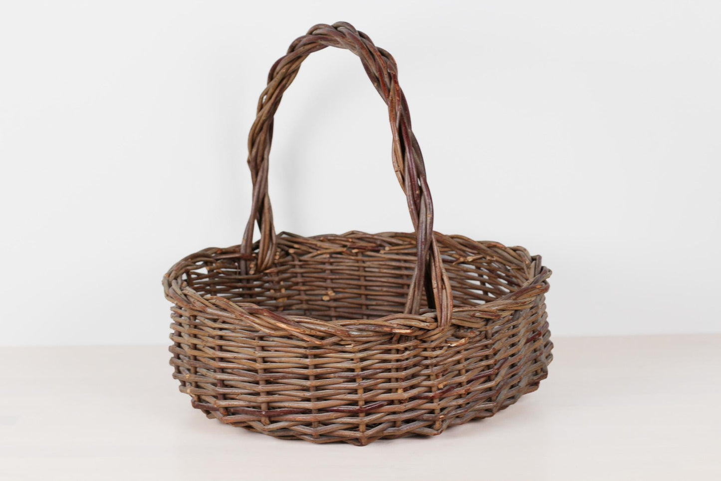 Vintage Large Handwoven Willow Gathering Basket with Handle