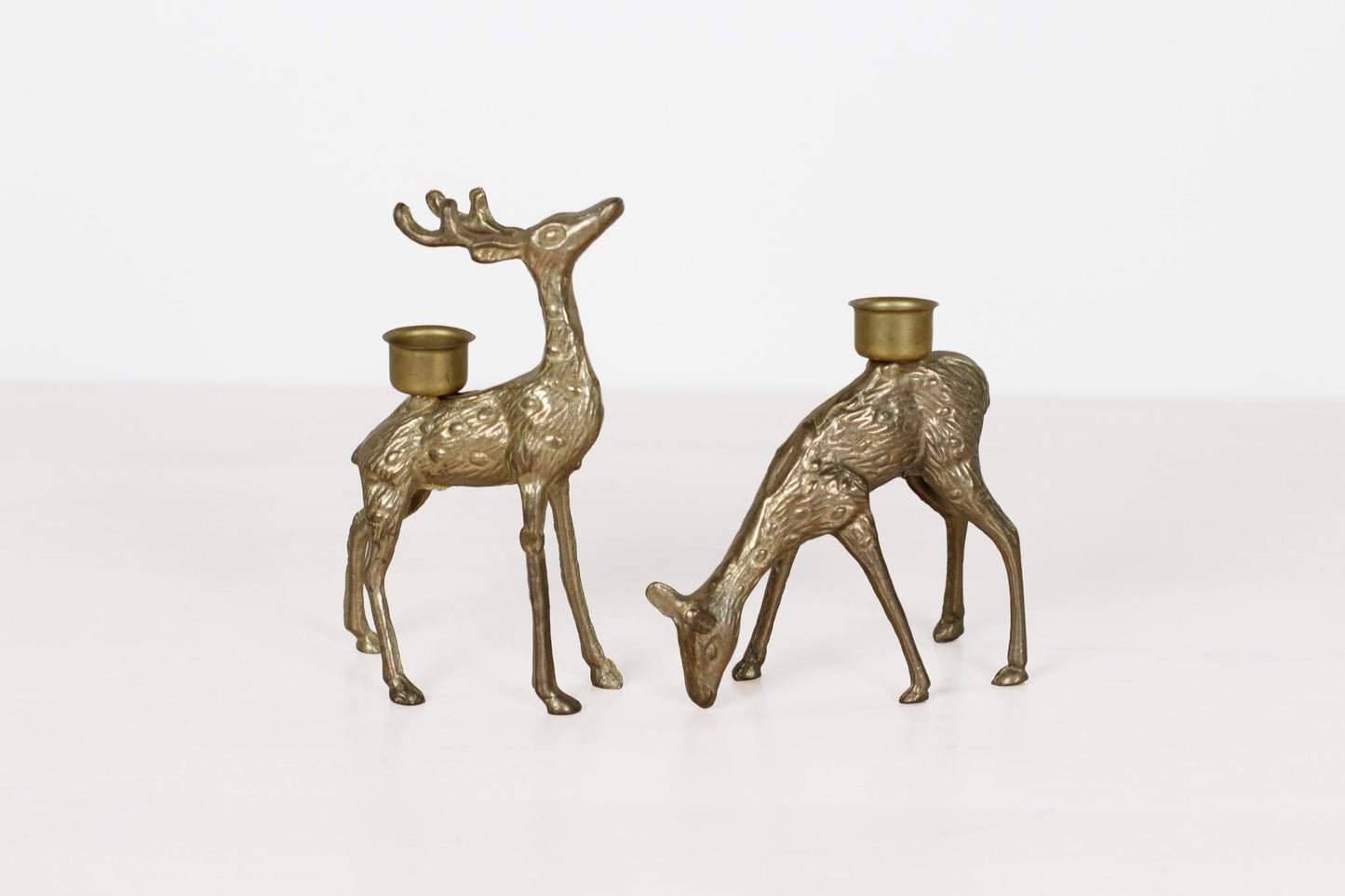 Vintage Brass Deer Candle Holders, Stag and Doe Pair