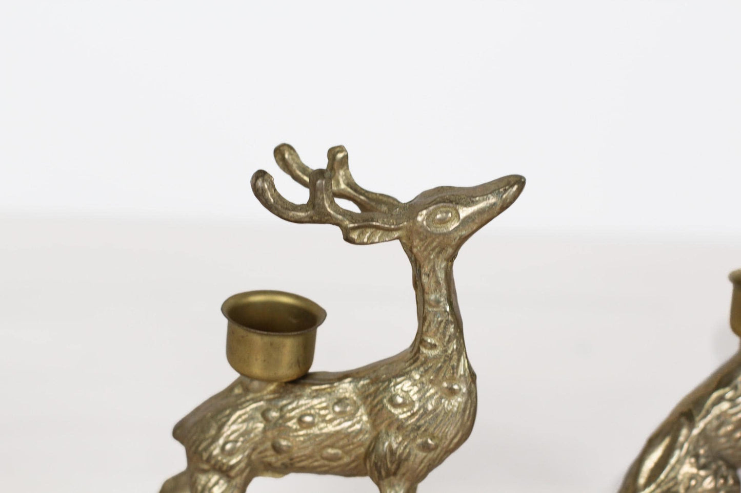 Vintage Brass Deer Candle Holders, Stag and Doe Pair