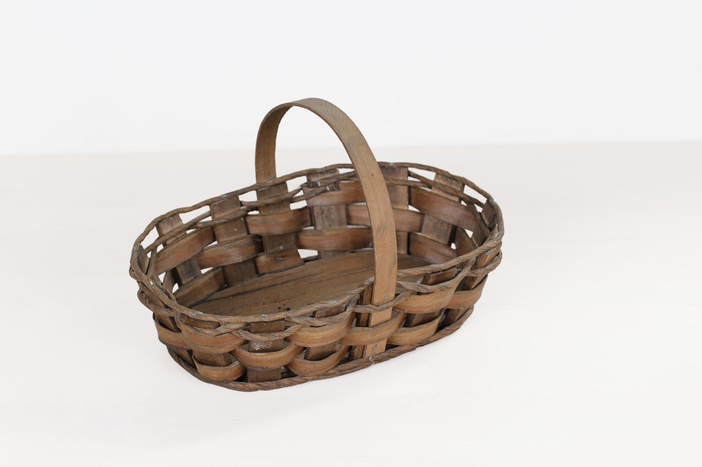 Vintage Handwoven Oval Gathering Basket with Handle