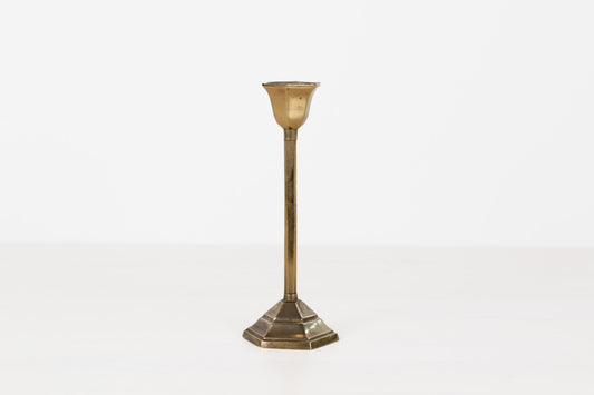 Vintage Brass Art Deco Candlestick with Hexagonal Base