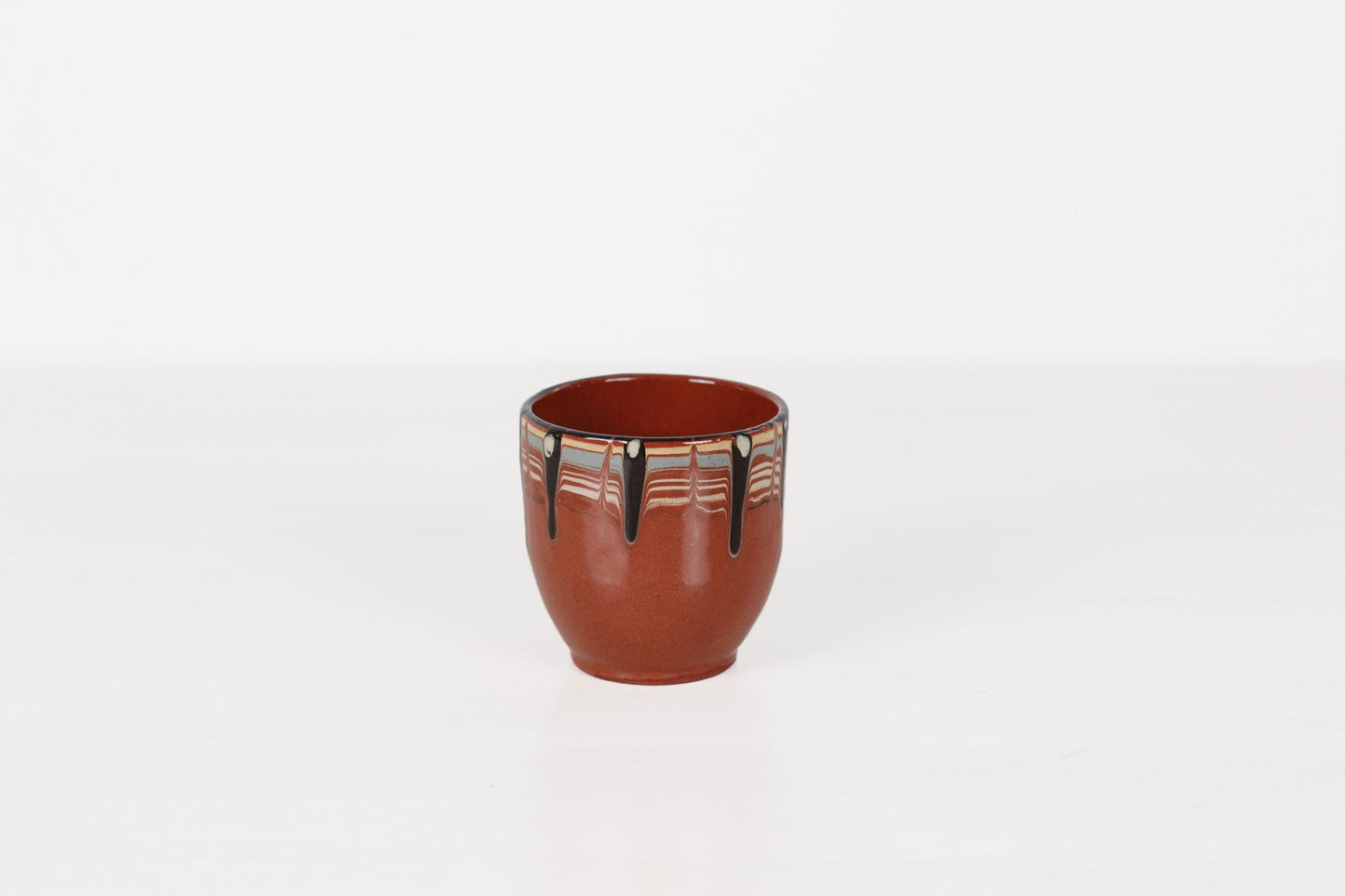 Vintage Bulgarian Troyan Pottery Tumbler with Feathered Glaze