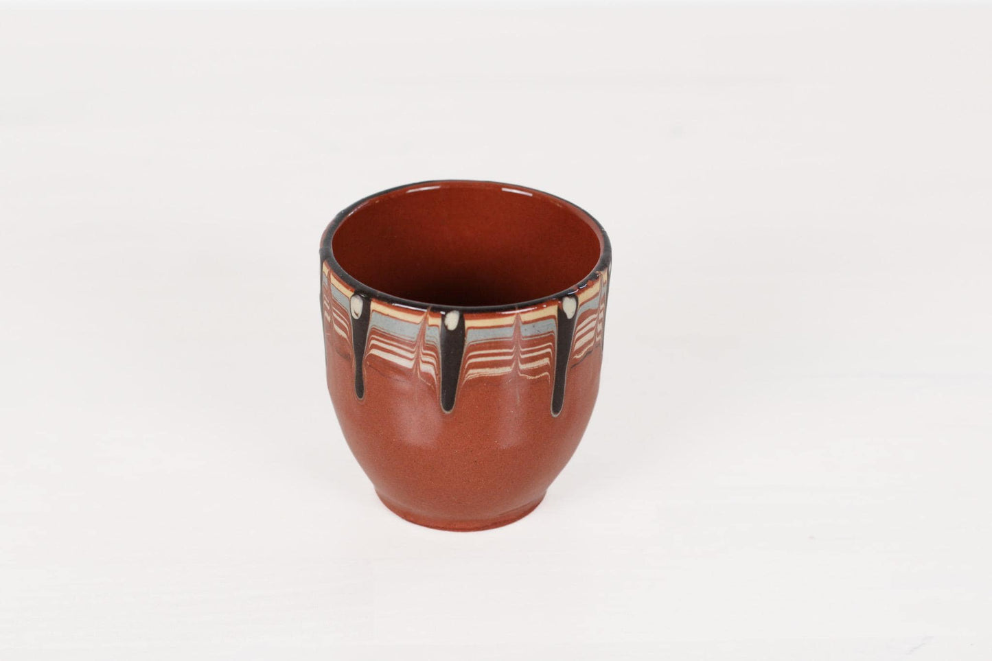 Vintage Bulgarian Troyan Pottery Tumbler with Feathered Glaze