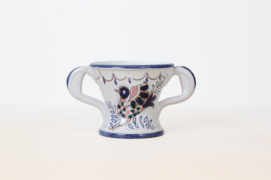 Vintage Italian Ceramic Sugar Bowl with Hand-Painted Bird